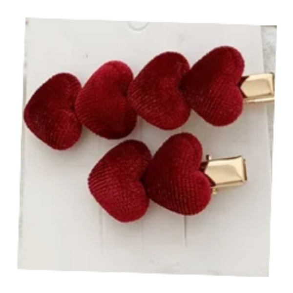 2 piece red velvet luxury heart clips