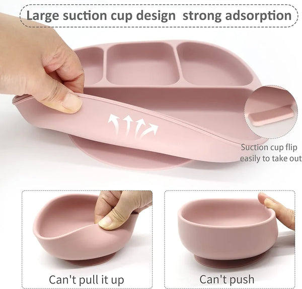 silicone suction divider plate with lid and fork