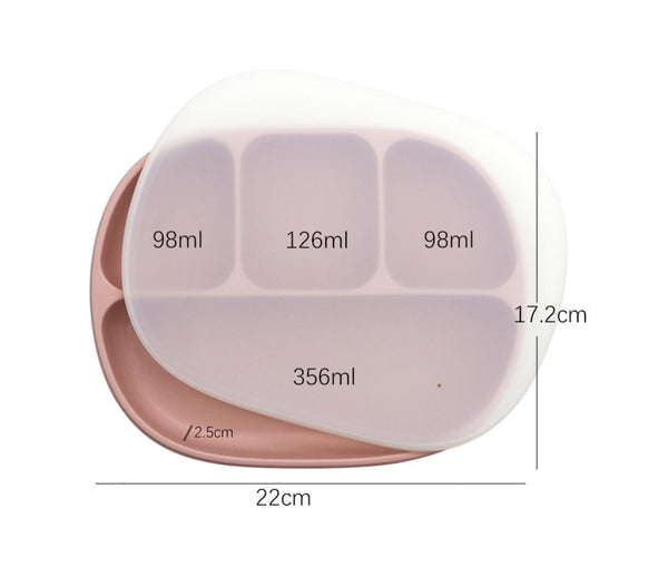 silicone suction divider plate with lid and fork