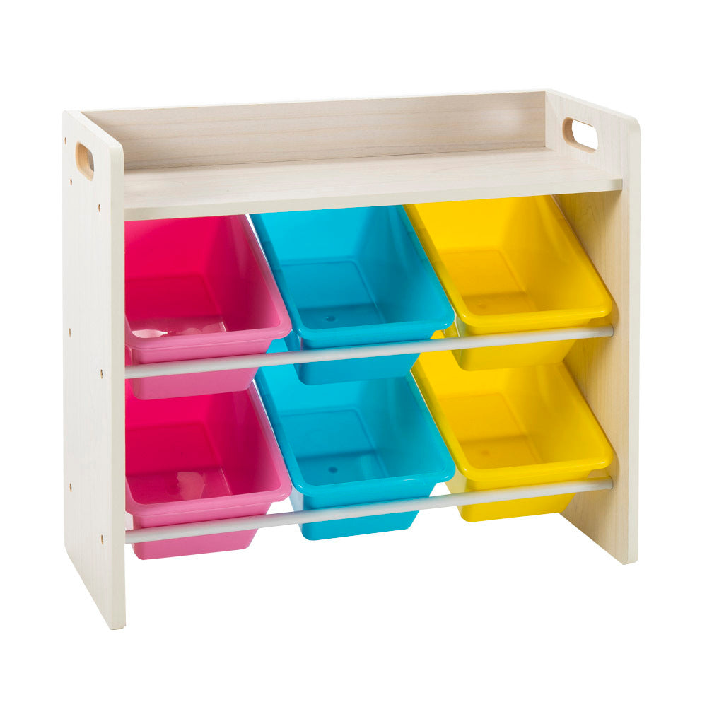 Muti coloured storage bin organiser - Wood